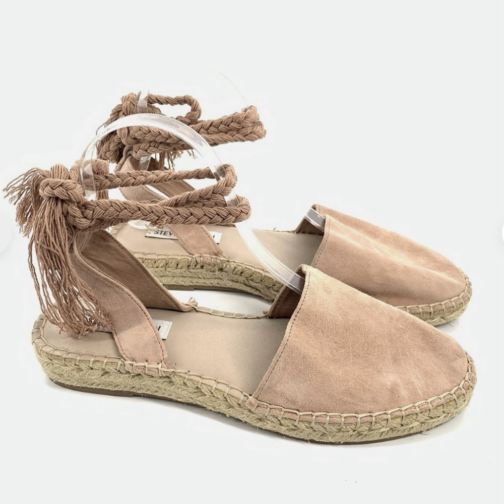 NWOT STEVE MADDEN MESA LEATHER ESPADRILLE ANKLE ROPE TIE SANDALS